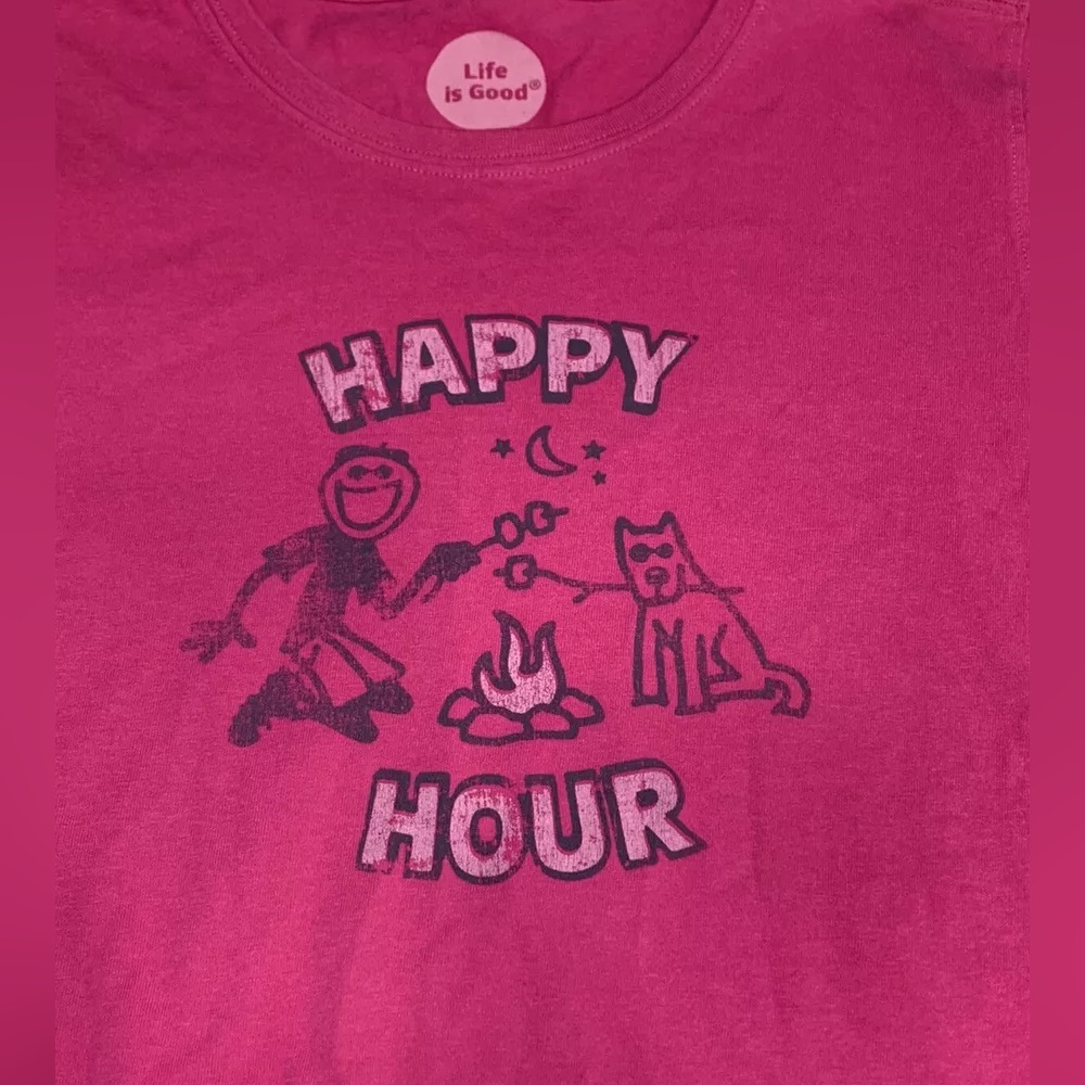 Life is Good pink HAPPY HOUR campfire s’mores XXL cotton t crusher shirt tee EUC